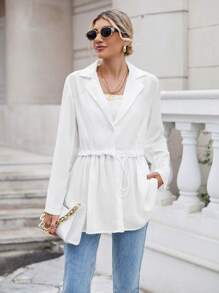 Aveloria Lapel Neck Drawstring Waist Coat