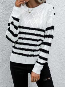 SHEIN LUNE Jersey con patrón de rayas de hombros caídos