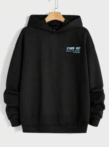 Manfinity RebelGame Áo hoodie trễ vai in khẩu hiệu và hình rồng cho nam dáng rộng - màu đen - Xem 2