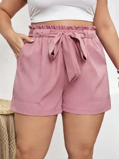 SHEIN VCAY 大碼紙袋腰附腰帶短褲