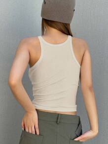 DAZY Solid Ribbed Knit Cami Top - Beige - View 2