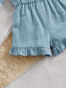 SHEIN Baby Girl Ruffle Hem Cami Romper - Baby Blue - View 4
