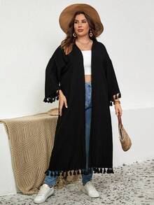 SHEIN VCAY Hơn Trang chí tua cờ Mở Mặt trước áo - màu đen - Xem 3