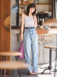 Soleia Ditsy Floral Ruched Bust Lettuce Trim Crop Cami Top - Multicolor - View 7