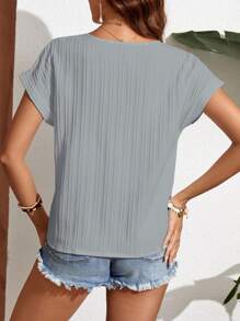 SHEIN Frenchy 缺口領蝙蝠袖襯衫 - 淺灰色 - 查看 2