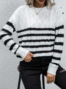 SHEIN LUNE Jersey con patrón de rayas de hombros caídos