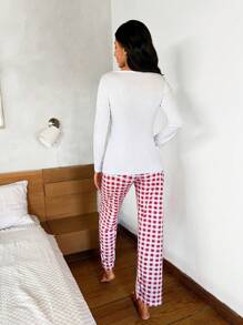 RueChic Heart & Slogan Graphic PJ Set - Red and White - View 2