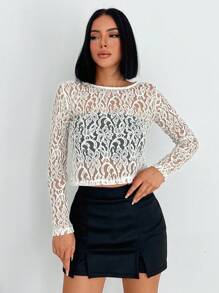 EURMUSE Sheer Crop Lace Cover Up, For Summer Beach Vacation - White - View 4