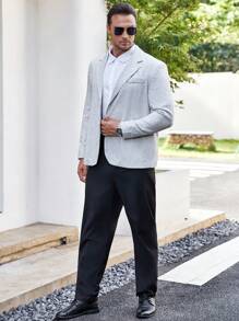 Calvornis Men Plus Single Breasted Blazer & Suit Pants - Black and White - View 5