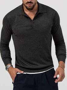 男士純色立領毛衣 - 深灰色 - 查看 1