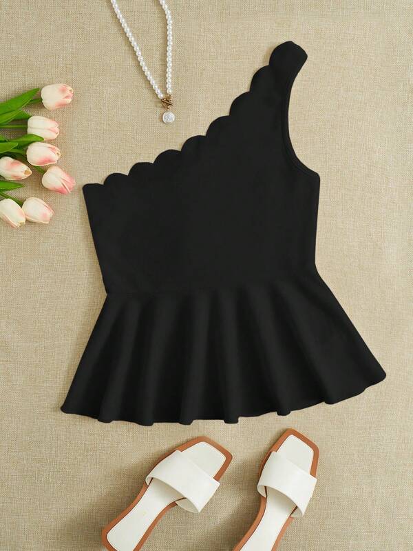 SHEIN Clasi Top peplum de un hombro ribete en abanico