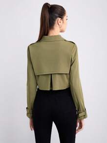 SHEINNeu Solid Button Front Crop Trench Coat - Army Green - View 2