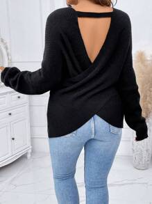 Calvaya Plus Chain Detail Batwing Sleeve Wrap Cross Sweater
