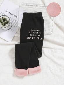 SHEIN Cô gái Tween Đồ họa Khẩu hiệu Lót nhiệt Nhiệt Xà cạp - màu đen - Xem 1