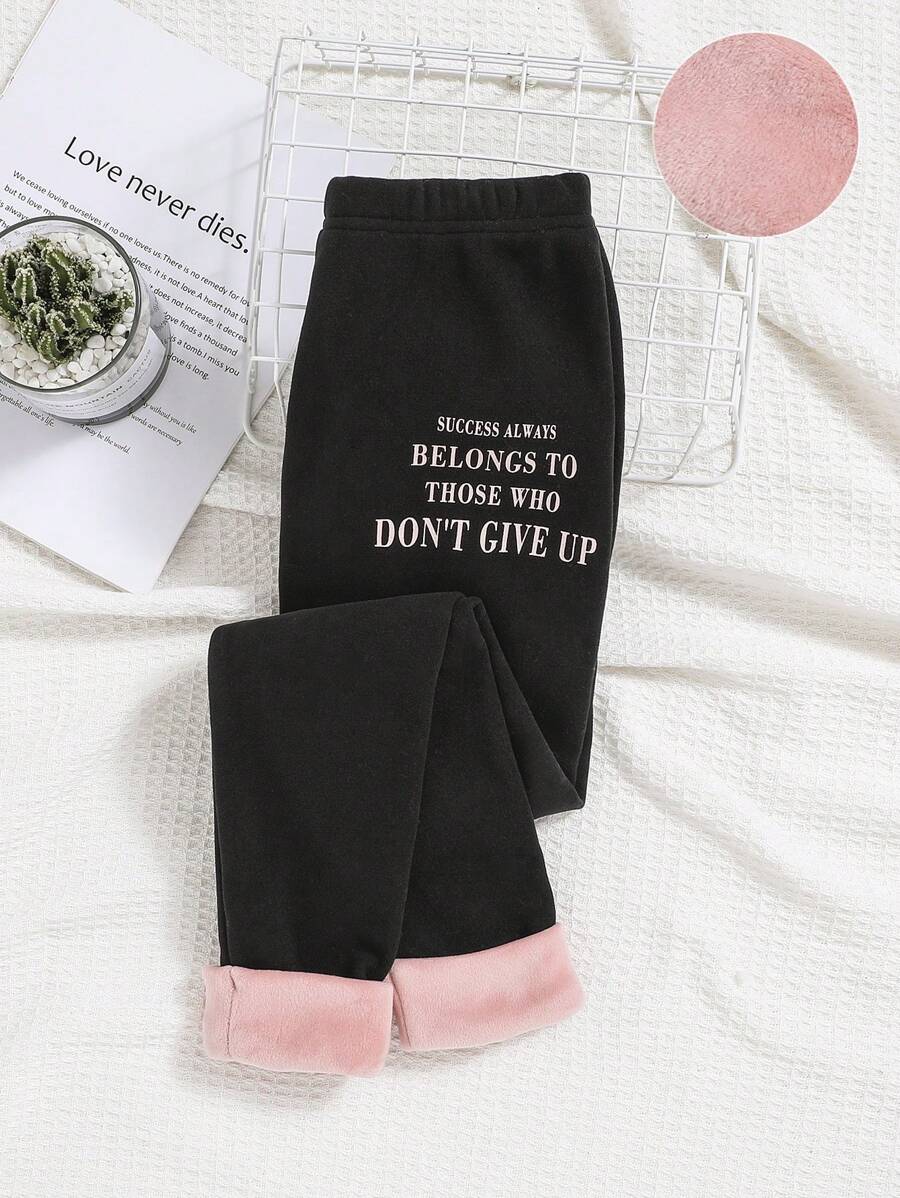 SHEIN Cô gái Tween Đồ họa Khẩu hiệu Lót nhiệt Nhiệt Xà cạp - màu đen - Xem 1