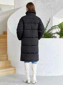 Cinemore Slant Pocket Zip Up Hooded Padded Coat - Black - View 2