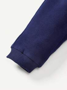 Cozy Pixies Baby Boy Letter Print Drop Shoulder Long Sleeve Sweatshirt & Jogger Pants Set With Round Neckline - Navy Blue - View 4