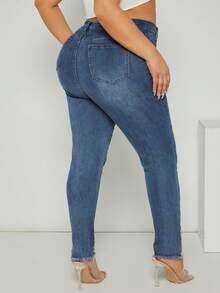 Plus Rhinestone Detail Ripped Skinny Leg Jeans - Medium Wash - View 2