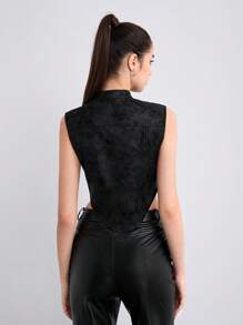 SHEINNeu Nhuộm buộc Dây kéo Viền không đối xứng Áo khoác vest - màu đen - Xem 2