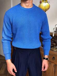 Manfinity Homme Men Solid Ribbed Knit Sweater - Blue - View 3