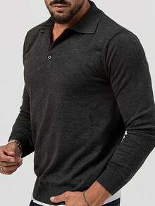 男士純色立領毛衣 - 深灰色 - 查看 3