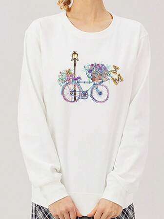 Cykel & Blommigt Mönster Tröja