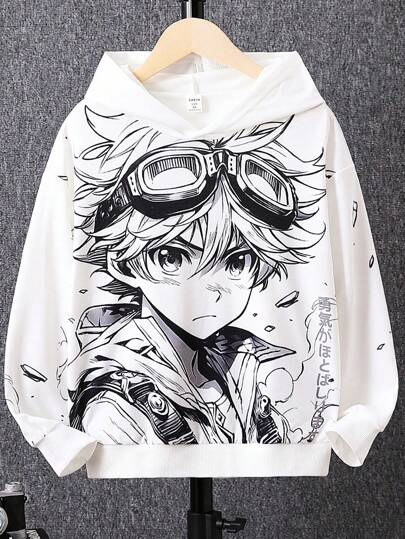 SHEIN Tween Boy Casual Anime Print Hoodie Pullover Sweatshirt Chic Outfits For Autumn/Winter