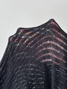 SHEIN Essnce Solid Sheer Slim Fit Sweater Without Bra - Black - View 6