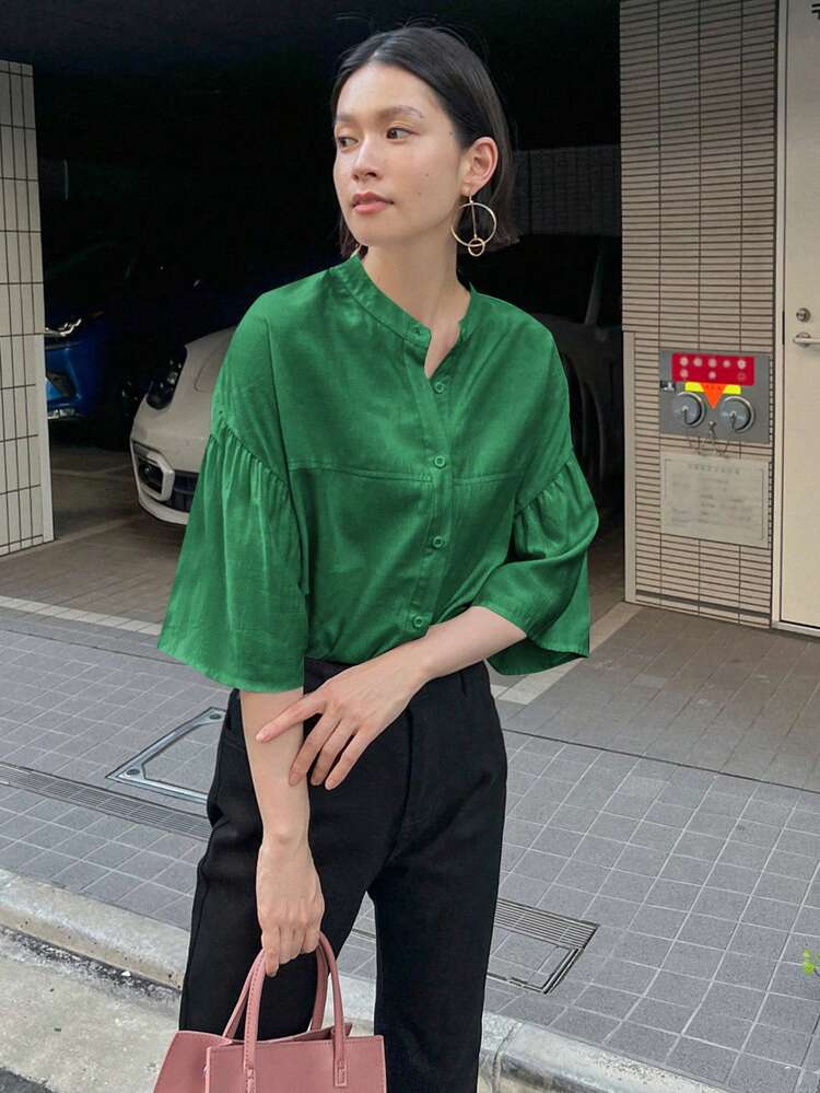 Solid Drop Shoulder Button Front Shirt Easter