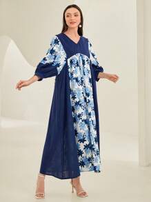Al Najma Floral Print Lantern Sleeve Dress