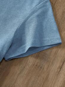 INAWLY Solid Round Neck Tee - Blue - View 4