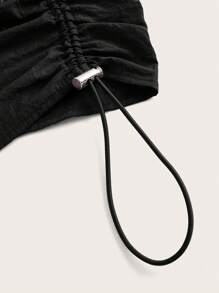 SHEIN ICON 素色抹胸上衣&褶邊側抽繩半身裙 - 黑色 - 查看 3