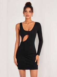 BROSKOV Cut Out Asymmetrical Bodycon Dress - Black - View 1