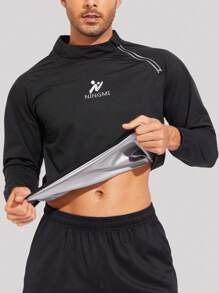 Men Letter Graphic Sports Sweatshirt Gym Clothes Men - Black - View 5