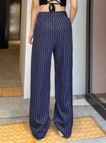 DAZY 女士休闲条纹西装裤商务装 - 藏蓝色 - 查看 2