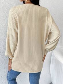 Chiquease Thả vai Mở Mặt trước Đồ đan Ribbed Áo len Mở - Màu be - Xem 2