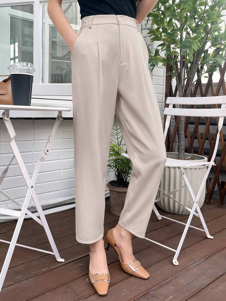 Women's Solid Tapered Leg Casual Business Pants,Women Dress Pants
