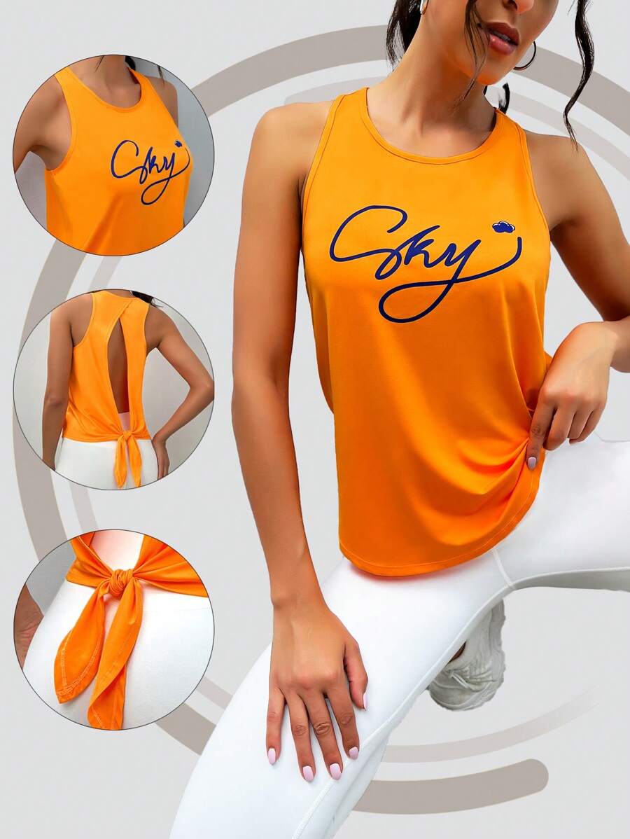 Top tank deportivo con estampado de letra - Naranja - Ver 1