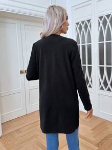 SHEIN Essnce Chất rắn Chi tiết bưu chính Mở Mặt trước áo - màu đen - Xem 2