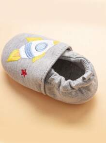 Zapatos de caminar para bebés de 0 a 3 años con bordado de dibujos animados, de estilo slip-on - Gris - Ver 3
