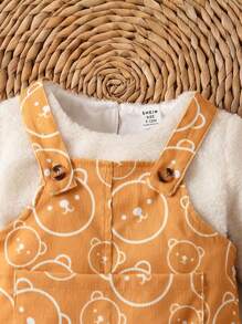 女嬰素色T恤&卡通圖案背帶連身褲 - 彩色 - 查看 5