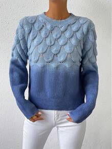 Chiquease Ombre Pattern Round Neck Sweater - Blue - View 5