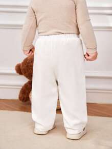 SHEIN 男婴休闲纯色中厚裤，带保暖内衬和侧袋 - 米色 - 查看 3