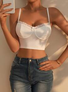 蕾絲拼接鋼圈胸罩 - 白色 - 查看 3