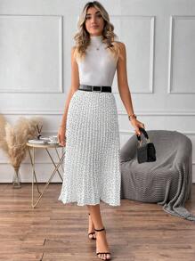 SHEIN Clasi Polka Dot Print Pleated Skirt Without Belt