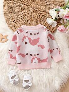 女嬰卡通圖案套頭毛衣 - 粉色 - 查看 2