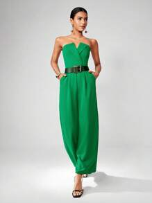 Maija Solid Tube Jumpsuit Without Belt - Green - View 1