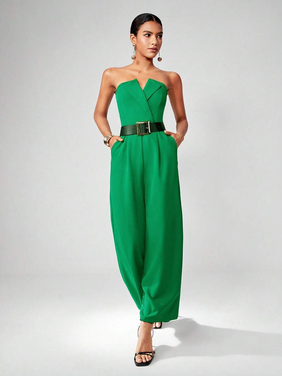 Maija Solid Tube Jumpsuit Without Belt - Green - View 1