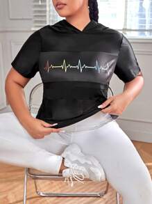 Plus Graphic Print Hooded Sports Tee - Multicolor - View 3