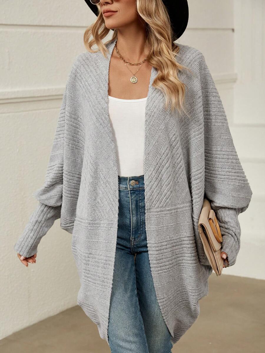 SHEIN Clasi tay cánh Mở Mặt trước áo - Xám - Xem 1